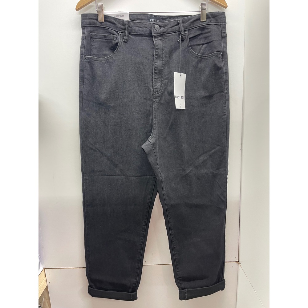 C'est Toi Black Label Mom Fit Roll Up Crop Jeans Black 1XL NWT